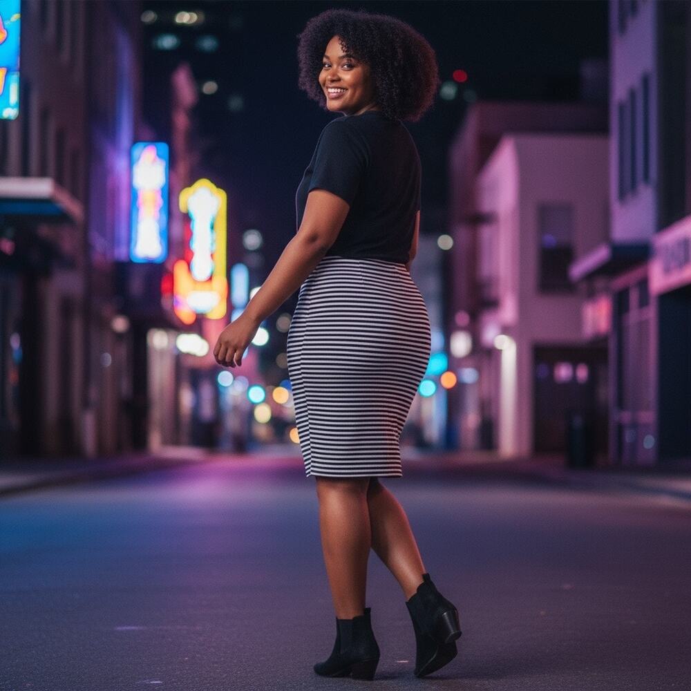 Forever 21 Black and White Stretchy Knit Pencil Skirt Plus Size 2X Back Zip